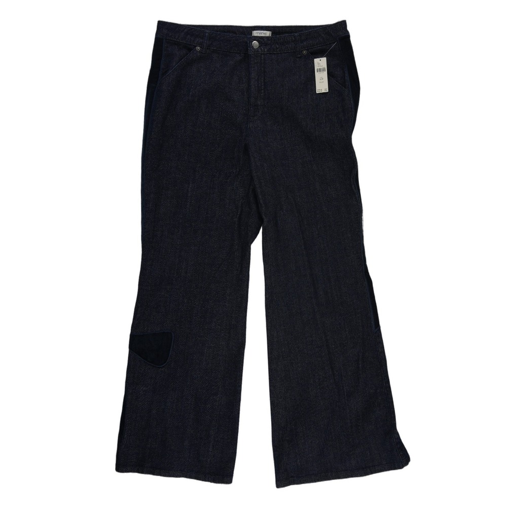NWT Maeve Anthropologie Jeans Women's Size 16W Dark Blue Velvet Bow Wide Leg